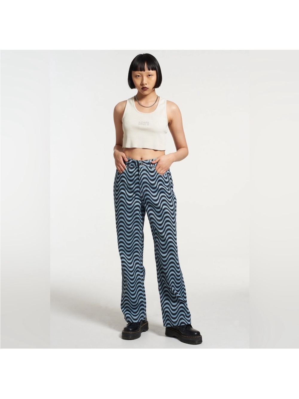 The Ragged Priest Blue Wave Wide Leg Pants